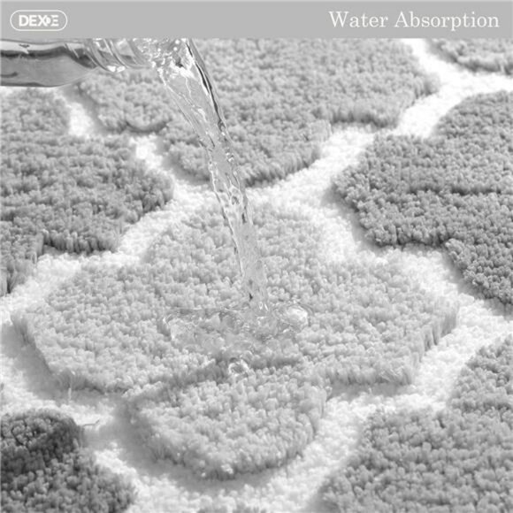 Gray Bathroom Rug Non Slip Checkered Bath Mat Plush Absorbent Shaggy Floor Carpe - Picture 5 of 7